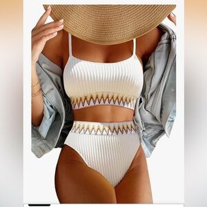 🆕 high waisted tummy control Ribbed bikini crop top Brizillian Bikini swimsuit